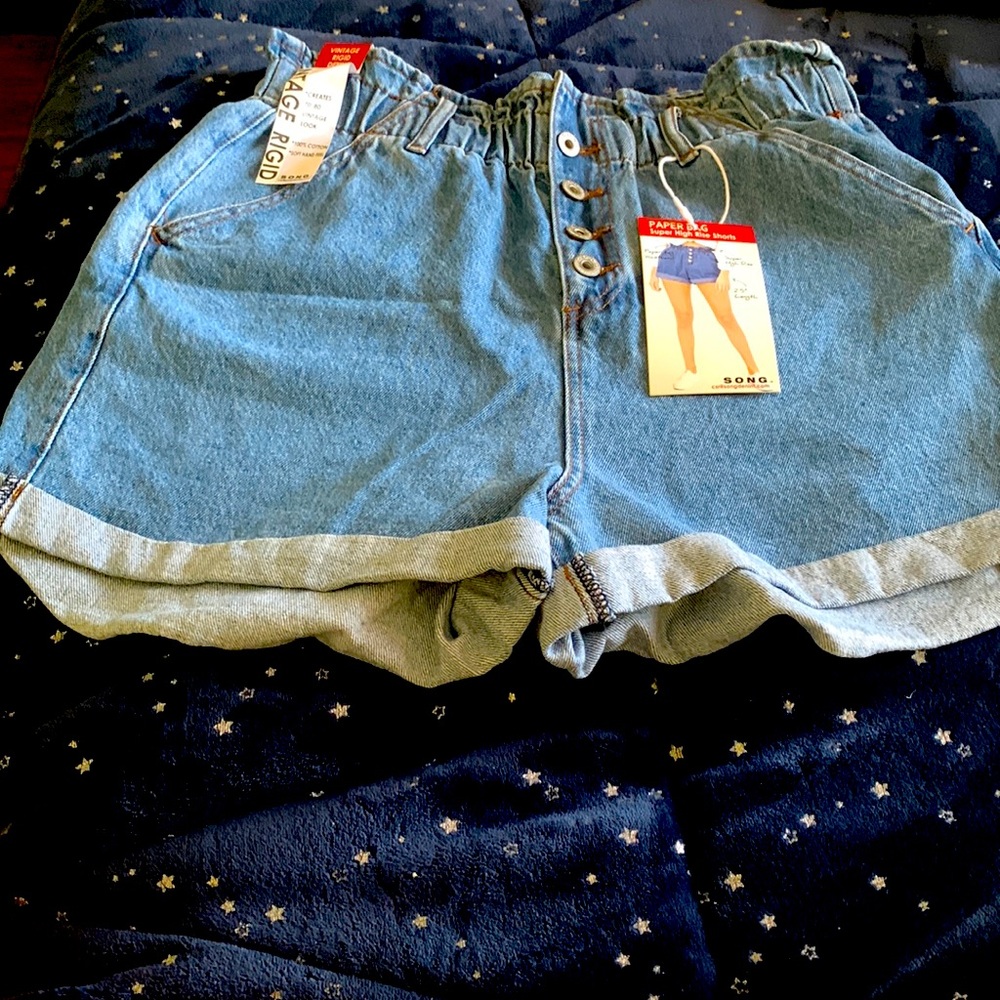 Paperbag Waist Denim High Rise Mom Shorts XL